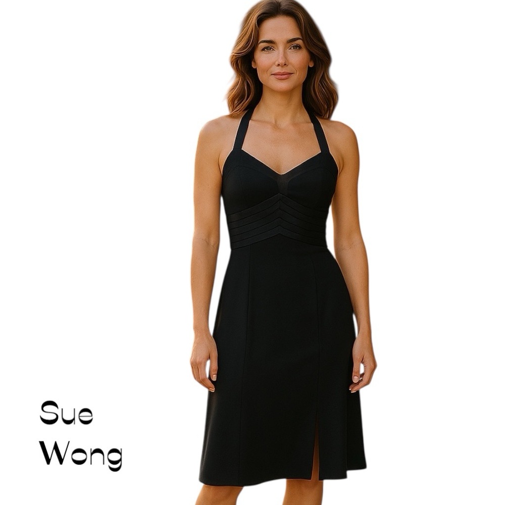 Sue Wong Black Silk Halter Midi Dress NWT Size 6